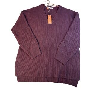 Dex Port V Neck Ribbed‎ Sweater XL TG Burgundy Womens New With Tags